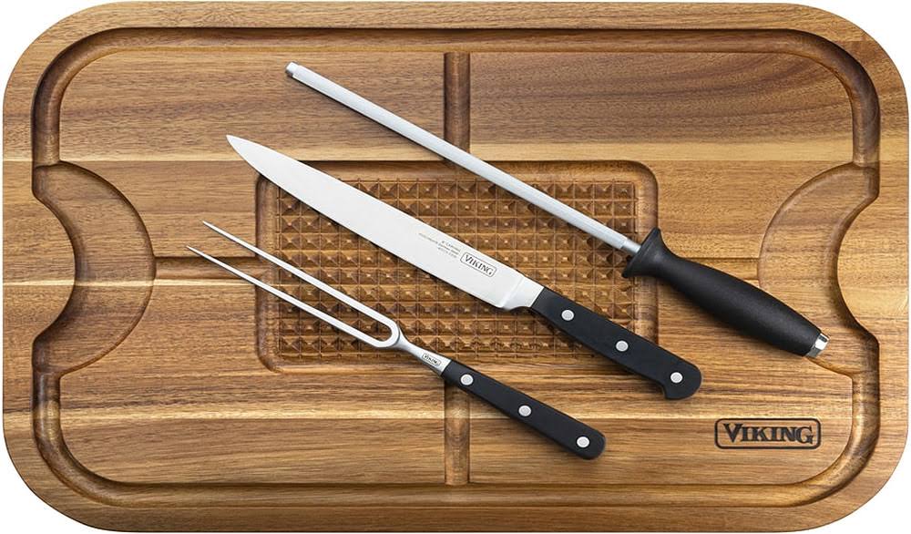 Acacia Carving Board with 3-Piece Carving Set F649