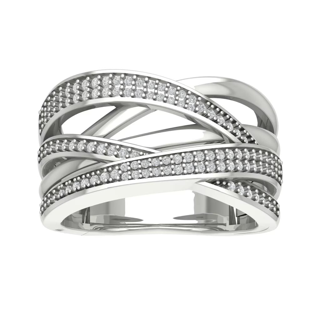 14K White Gold Diamond Criss Cross Band Ring, Size 7 A973130