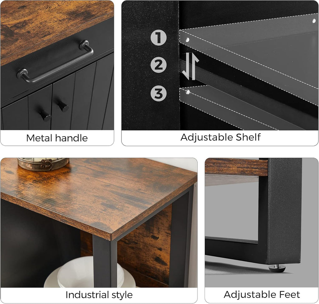 Rustic Brown and Black Steel Frame Buffet Cabinet with Drawer and Shelves T49802