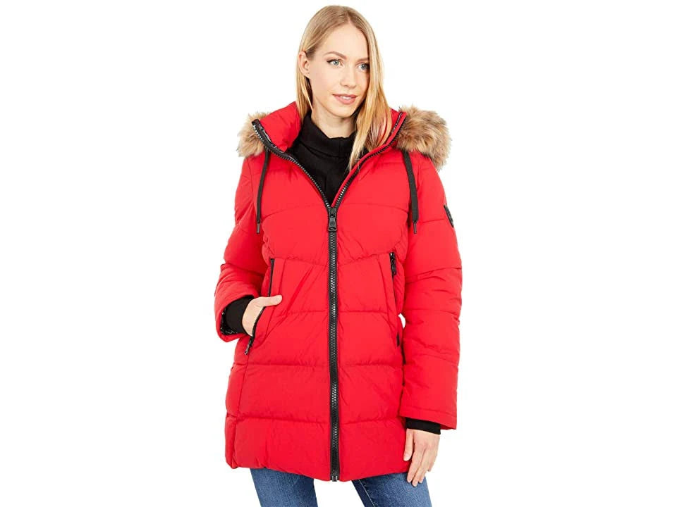 Heavy Puffer with Stretch and Faux Fur Hood F76248