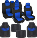 Two-Tone PolyPro Car Seat Covers Full Set with Heavy Duty Rubber Car Floor Mats, Black & Gray W9075