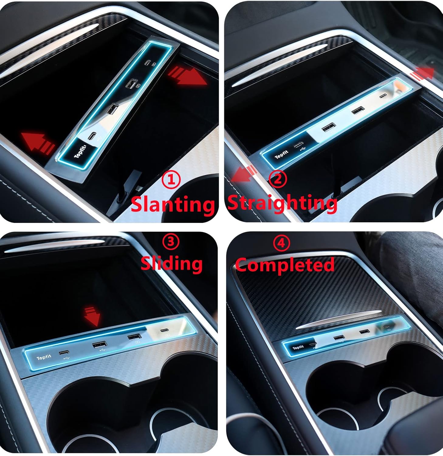 4 in 1 USB Hub Center Console Adapter, Black Pack of 2 E555114