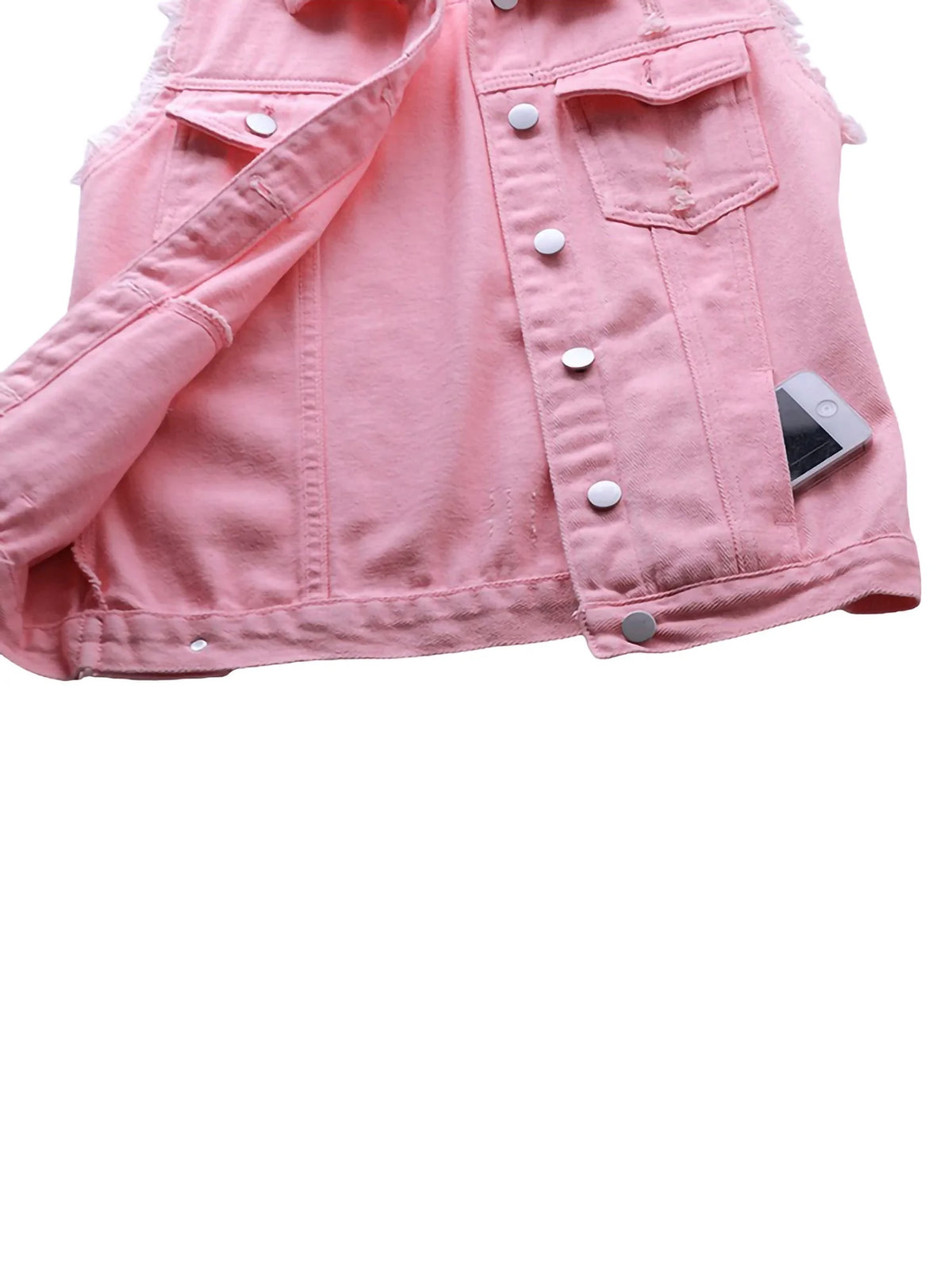 Plus Size Crop Distressed Jean Vest Jackets With Pockets V917714