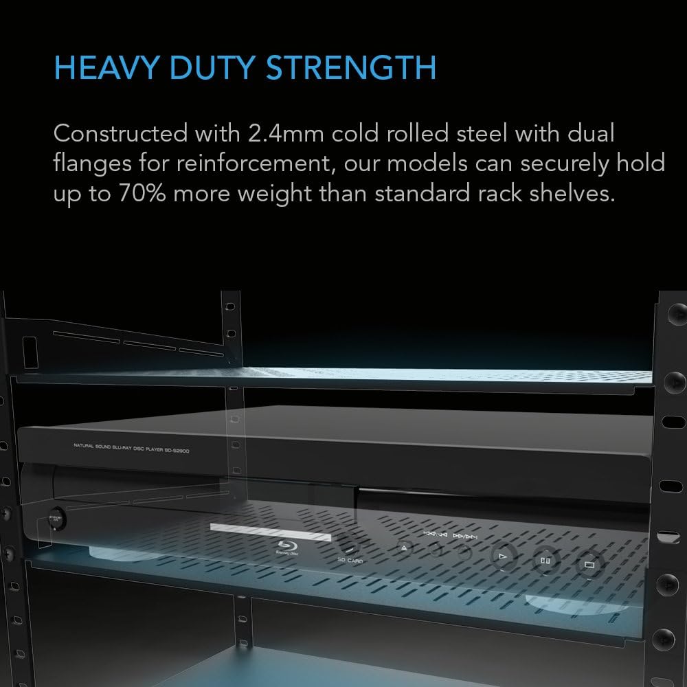 Vented Cantilever 1U Universal Rack Shelf, 10 Deep, Heavy-Duty 2.4mm Cold Rolled Steel, 60lbs Capacity Pack of 2 D90176