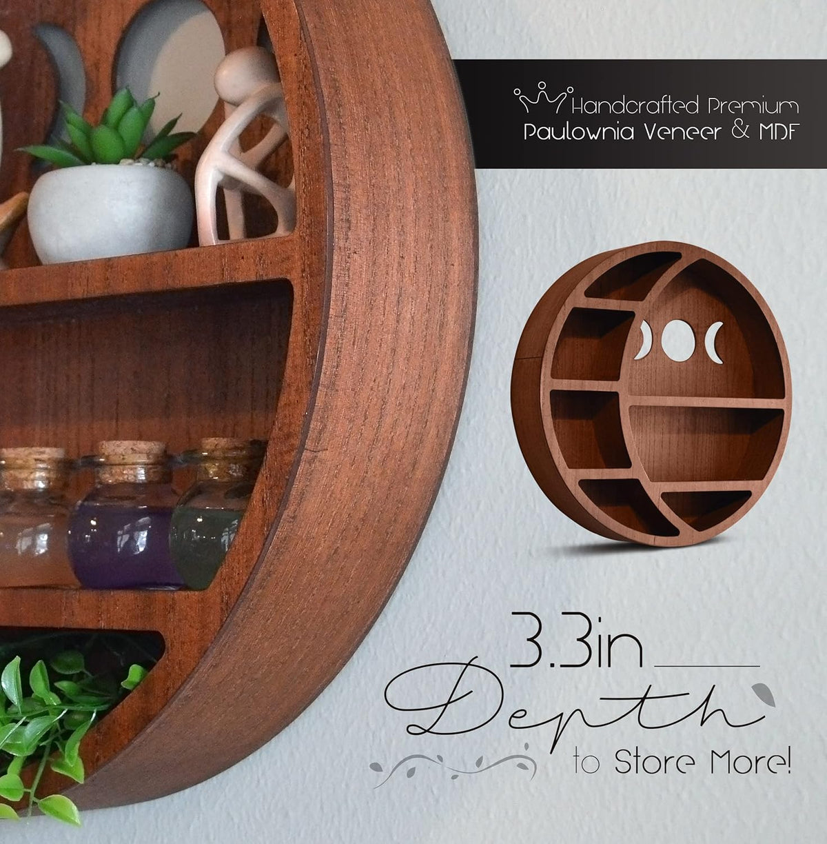 Brown 17 inch x 17 inch x 3.4 inch Wooden Moon Shelf L6639