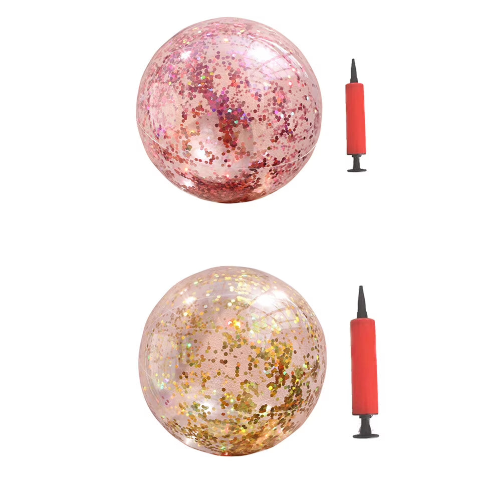 2pcs Glitter Sequin Beach Balls Inflatable Ball Toys with Pumps R947