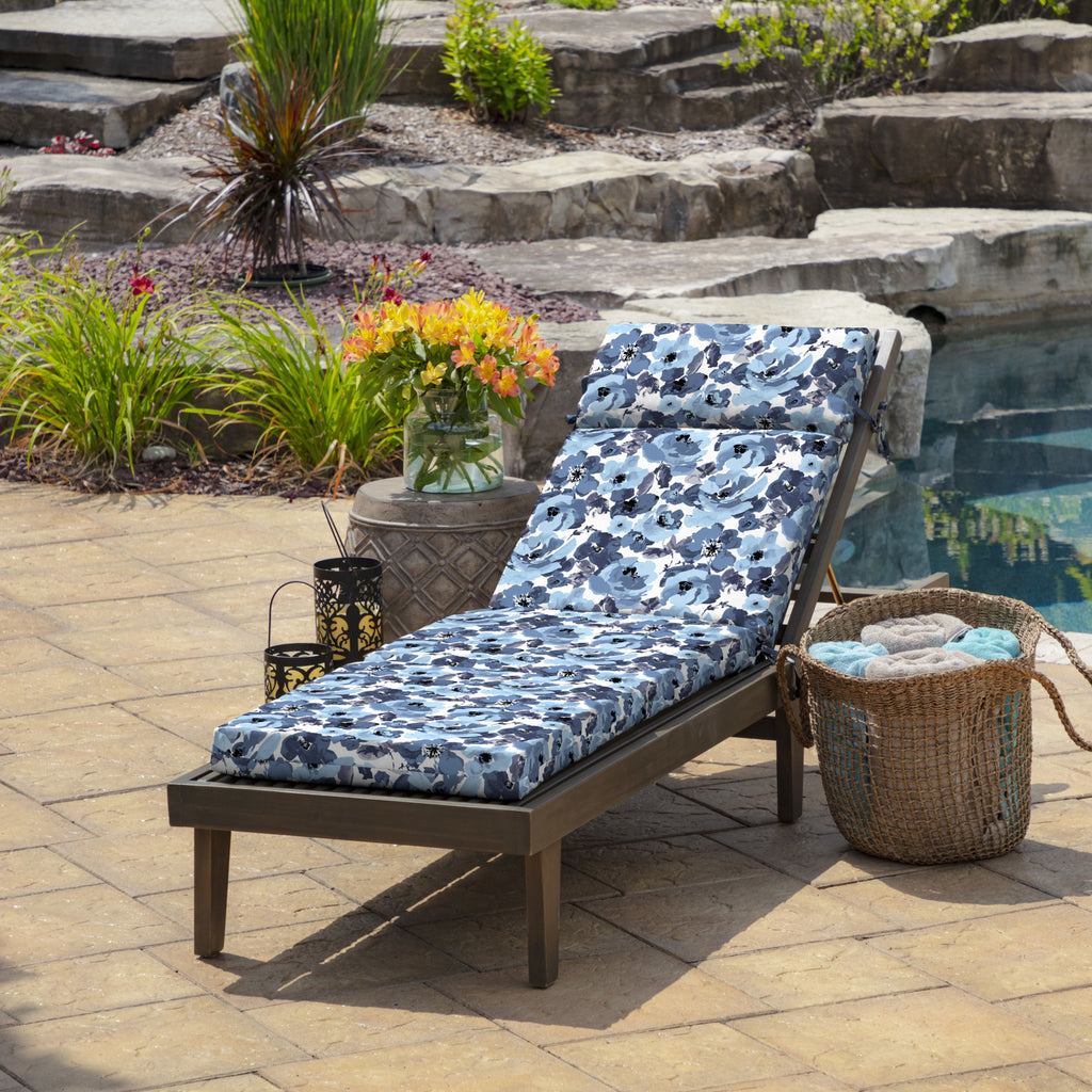 Blue Garden Floral Outdoor Chaise Lounge Cushion 72 x 21 J9387
