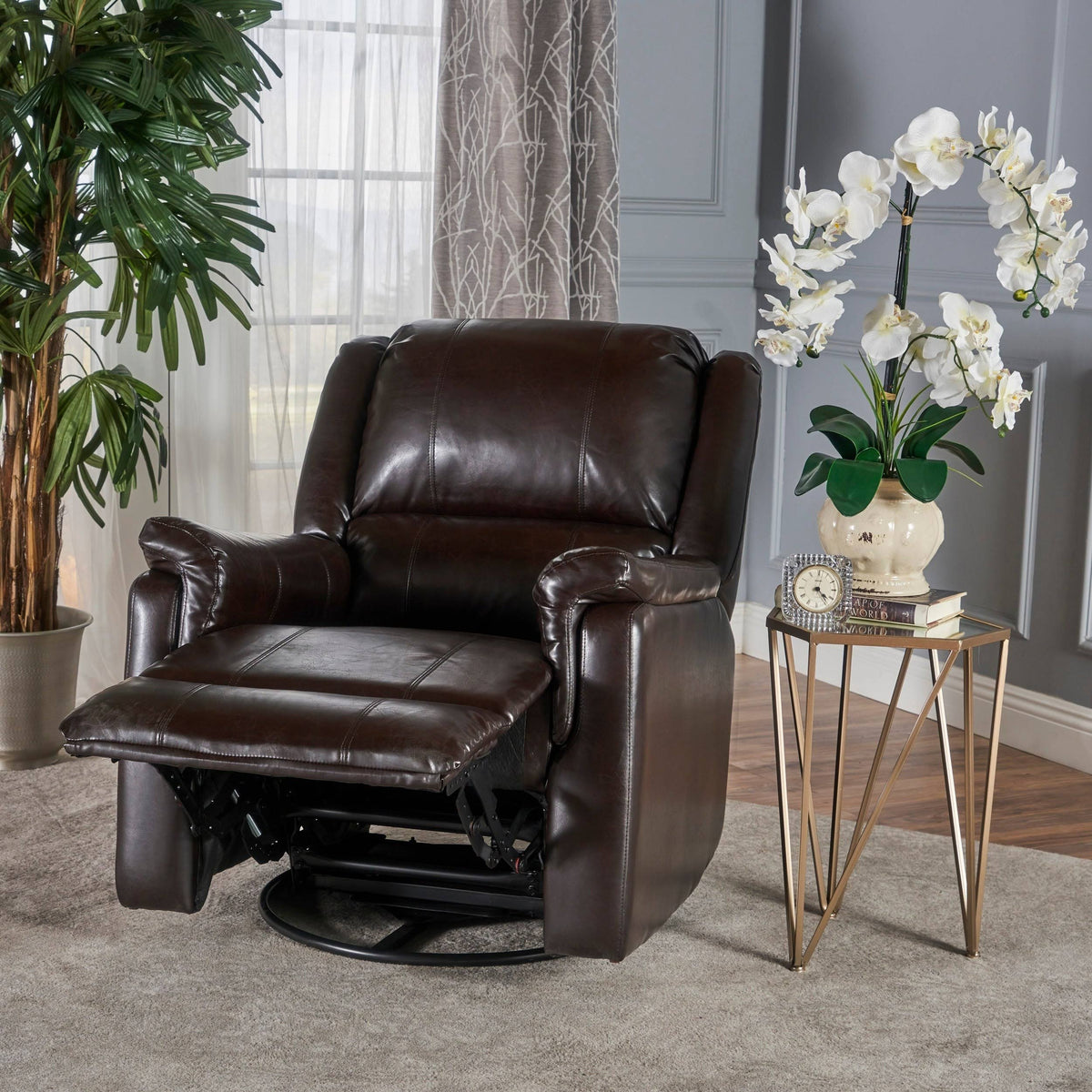 Faux Leather Swivel Gliding Recliner B413