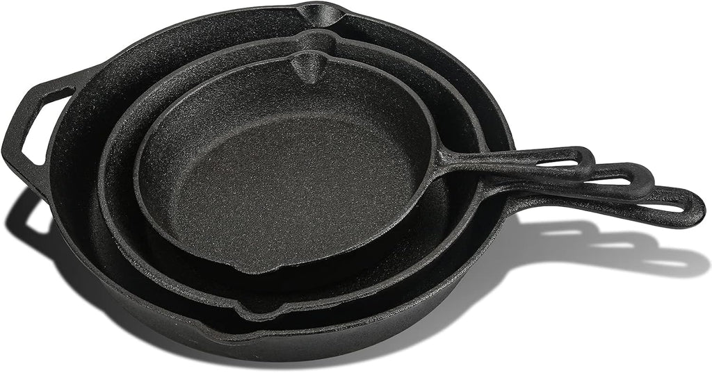 Cast Iron Skillet 3-Pack Set (8, 10, 12) Pre-Seasoned Cookware V686675