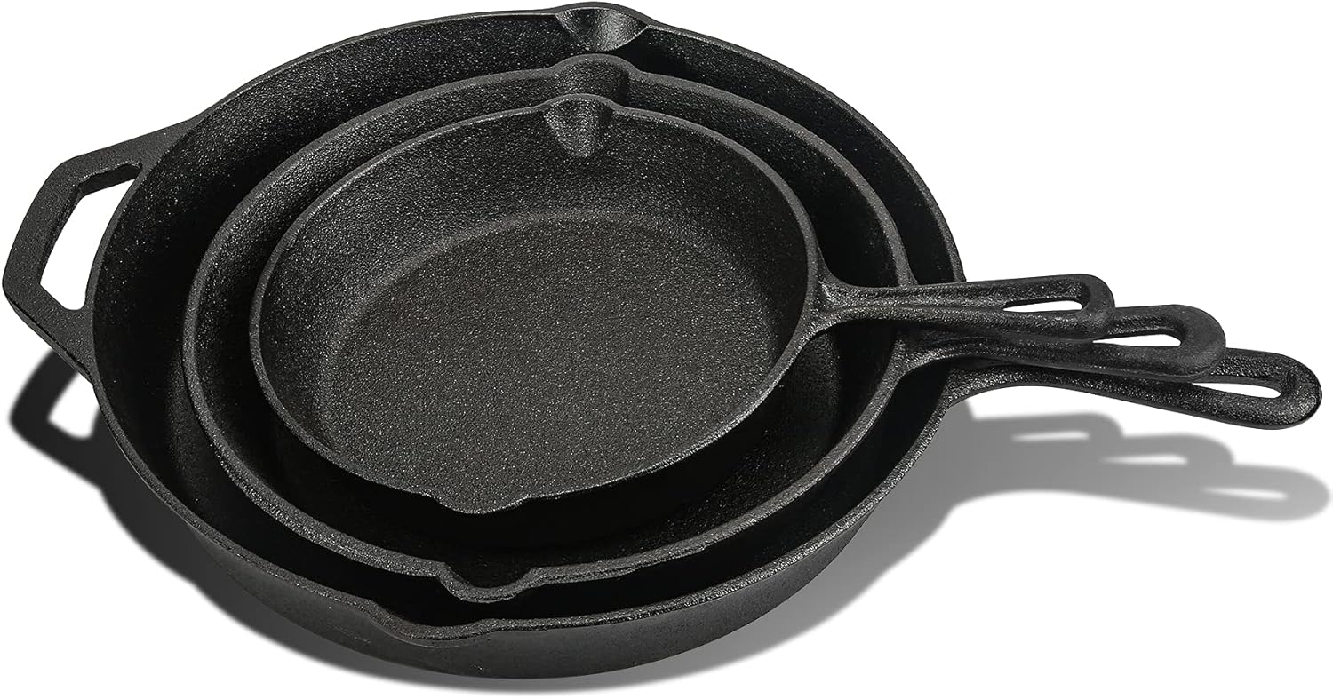 Cast Iron Skillet 3-Pack Set (8, 10, 12) Pre-Seasoned Cookware V686675