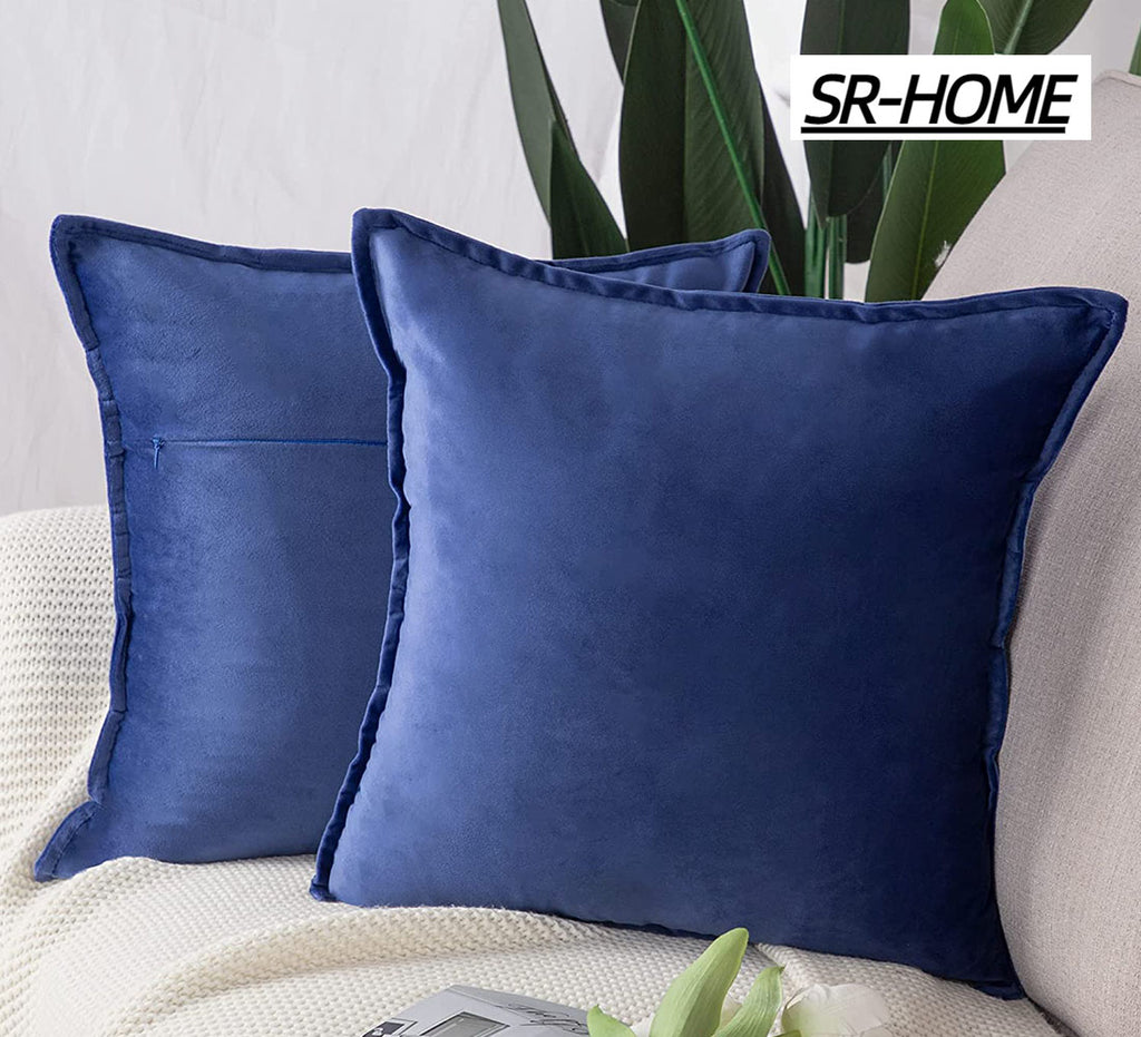 Set of 2 Velvet Decorative Throw Pillow Covers Square with Fringe Cushion Case J788