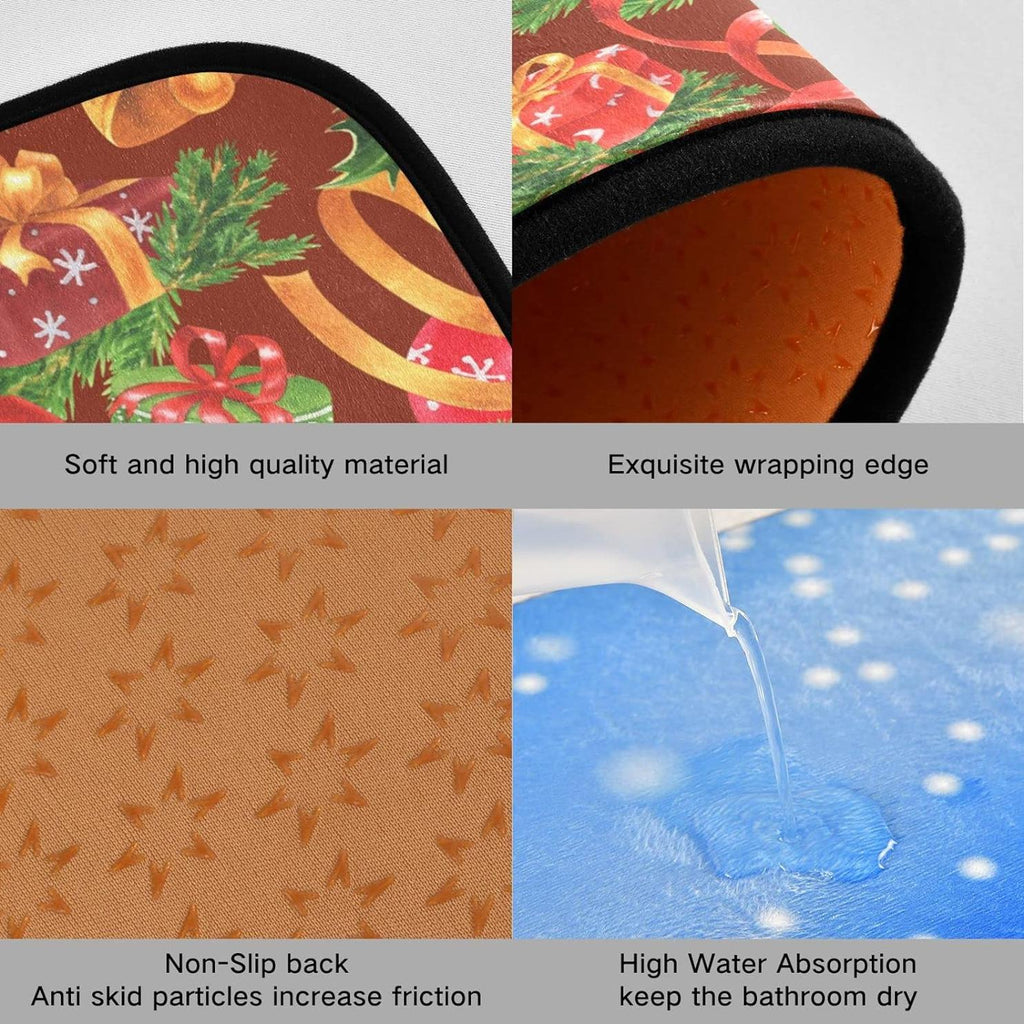 Christmas Jingling Bells Kitchen Mats Set of 2 Non Slip Comfort Mat O9011