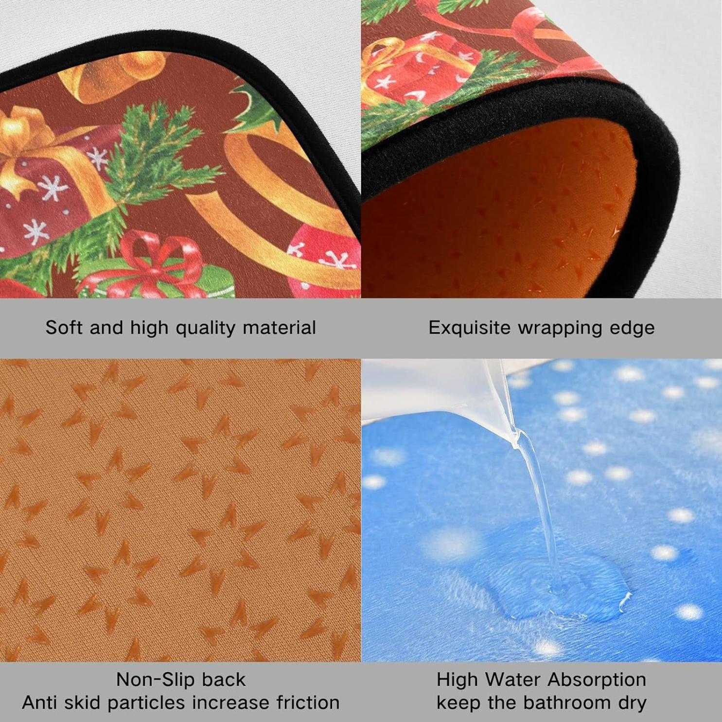 Christmas Jingling Bells Kitchen Mats Set of 2 Non Slip Comfort Mat O9011