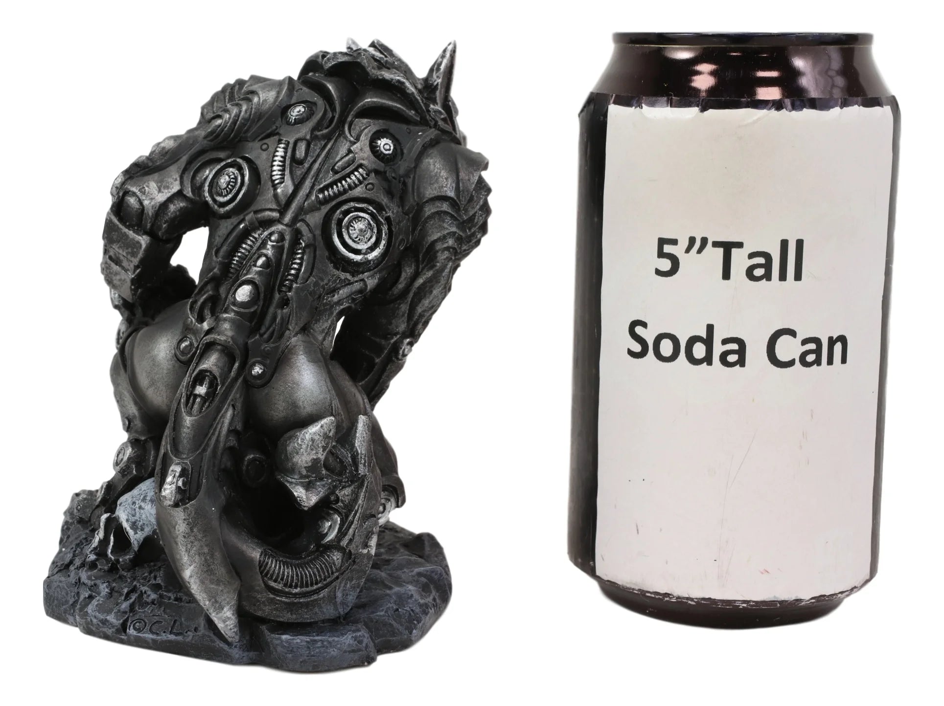 Steampunk Robotic Werewolf Crushing Skull Statue Figurine U179