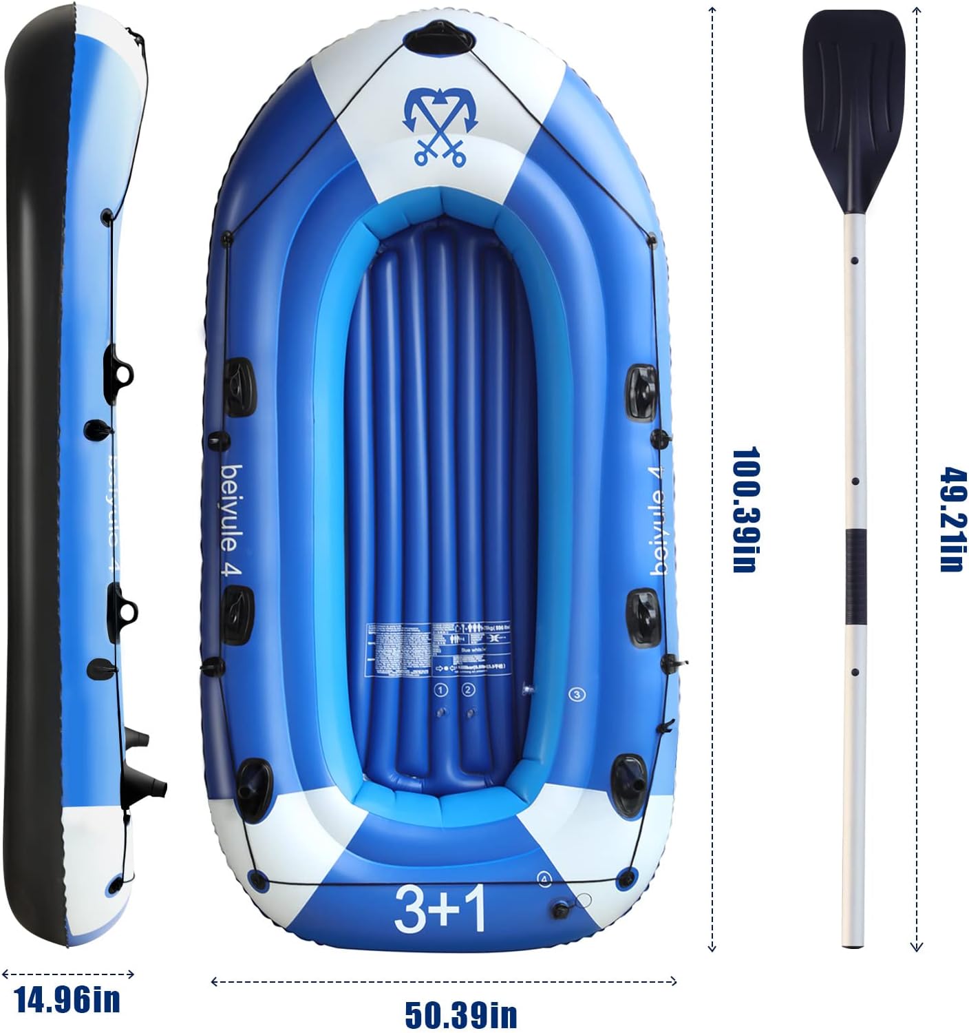 4 Person Inflatable Boat with Air Pump Rope Paddle Repair Patch U4720