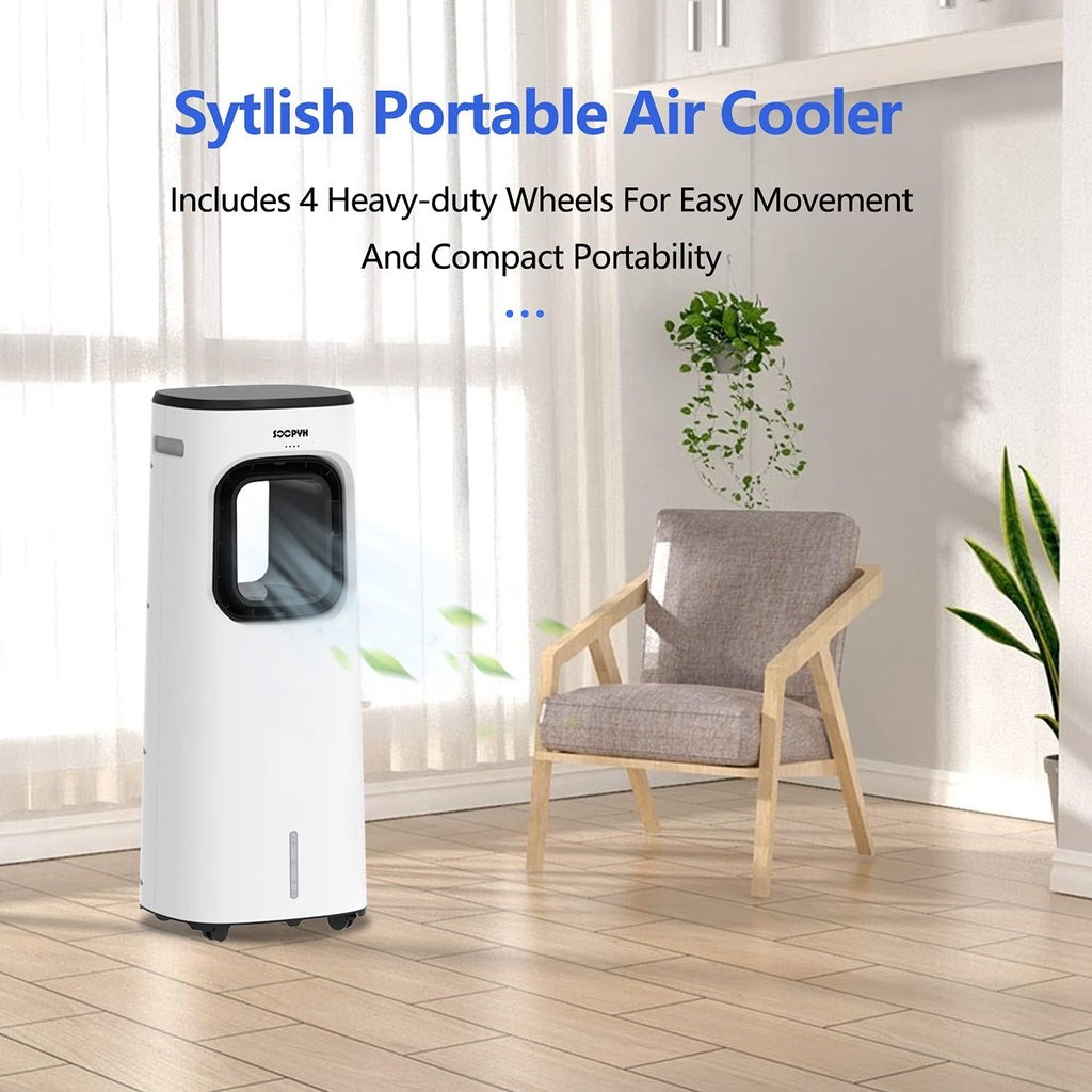 Evaporative Bladeless Cooler Fan with Humidifier, 3 Wind Speeds, 4 Modes T252784