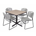 Beige Square Breakroom Table with 4 Grey Stack Chairs D2857