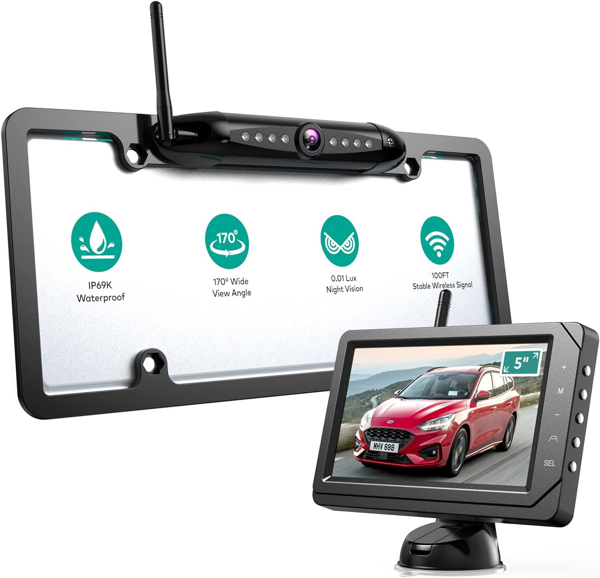 Wireless Backup Camera with 5 Inch HD Monitor, IR Night Vision, Waterproof J645917