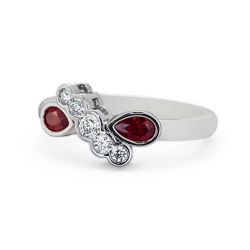 14K White Gold Eternity Band with Pear Cut Ruby and Diamond K28303