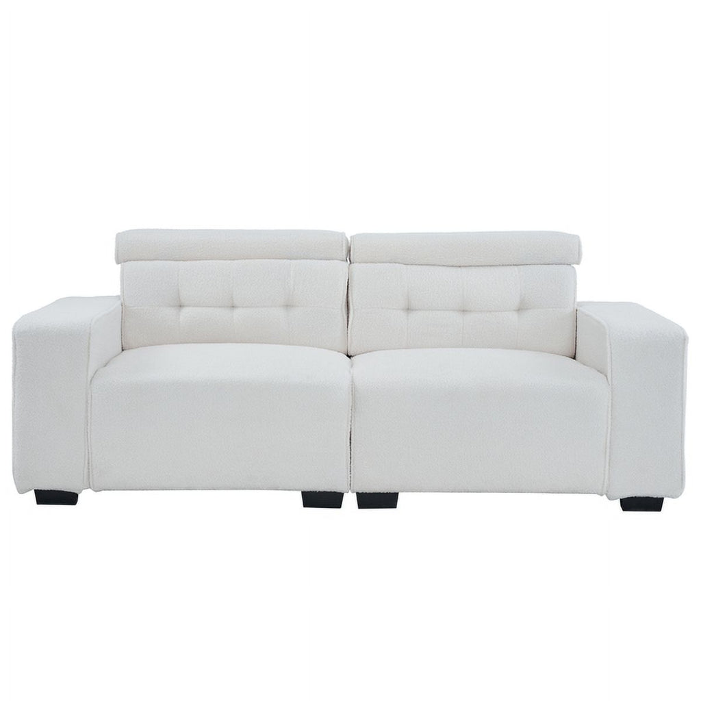Off-White Teddy Velvet 2-Seat Sofa Bed with Detachable Armrests D263660