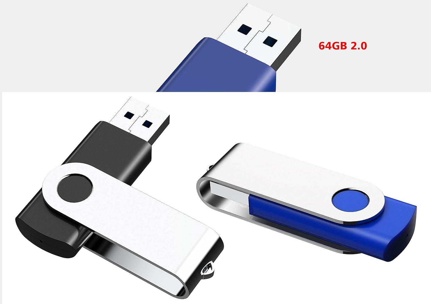 64GB USB 2.0 Flash Drive 10 Pack (Black, Blue) M77976