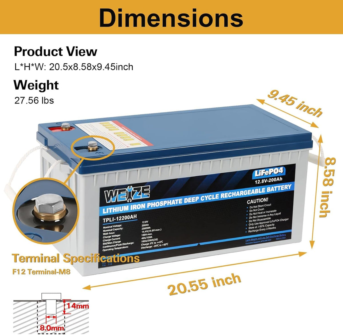 12V 200Ah LiFePO4 Lithium Battery with Smart BMS C10033