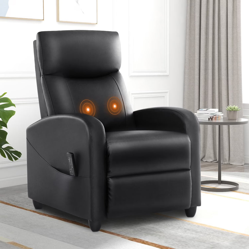 Black PU Leather Single Sofa Recliner Chair with Massage Backrest O277