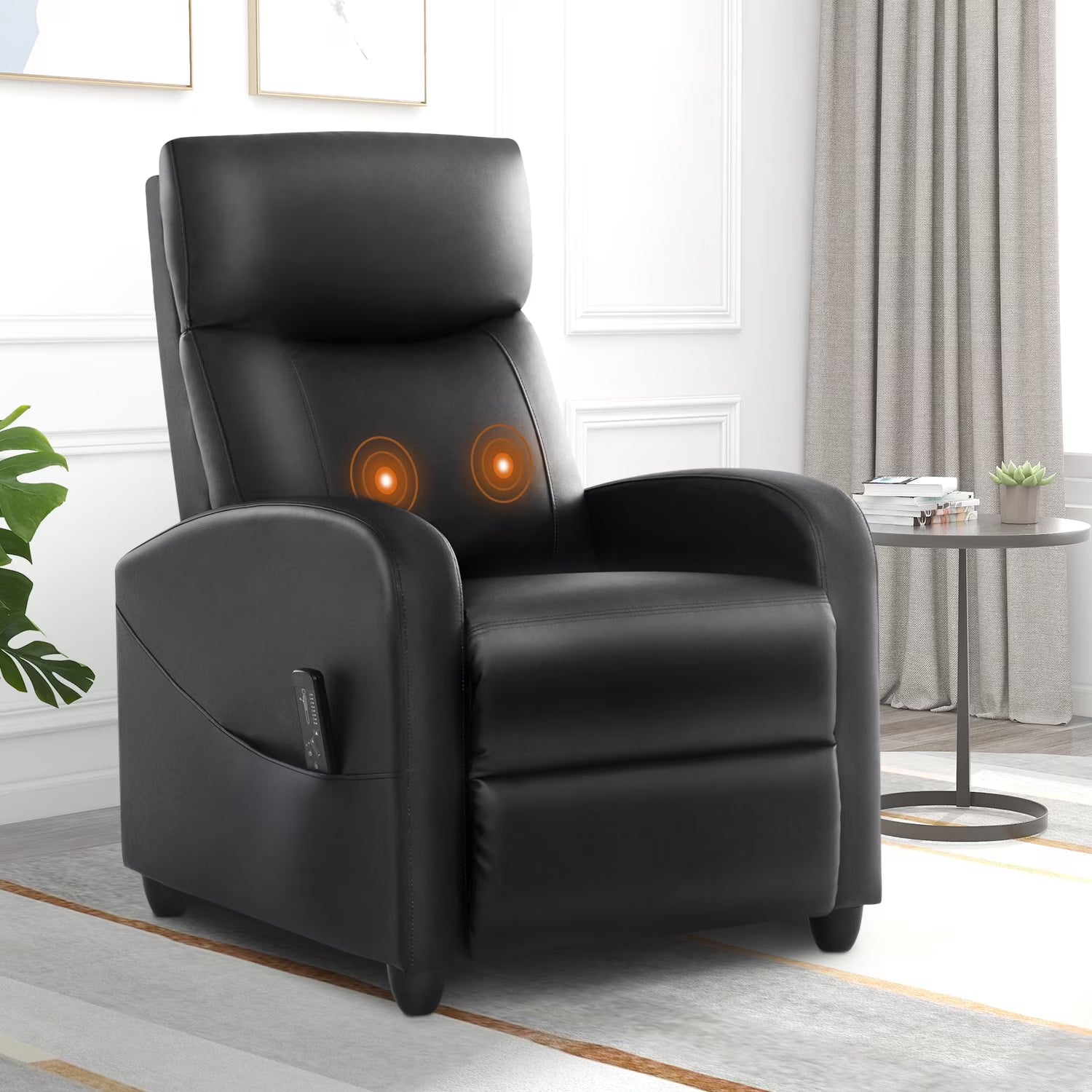 Black PU Leather Single Sofa Recliner Chair with Massage Backrest O277
