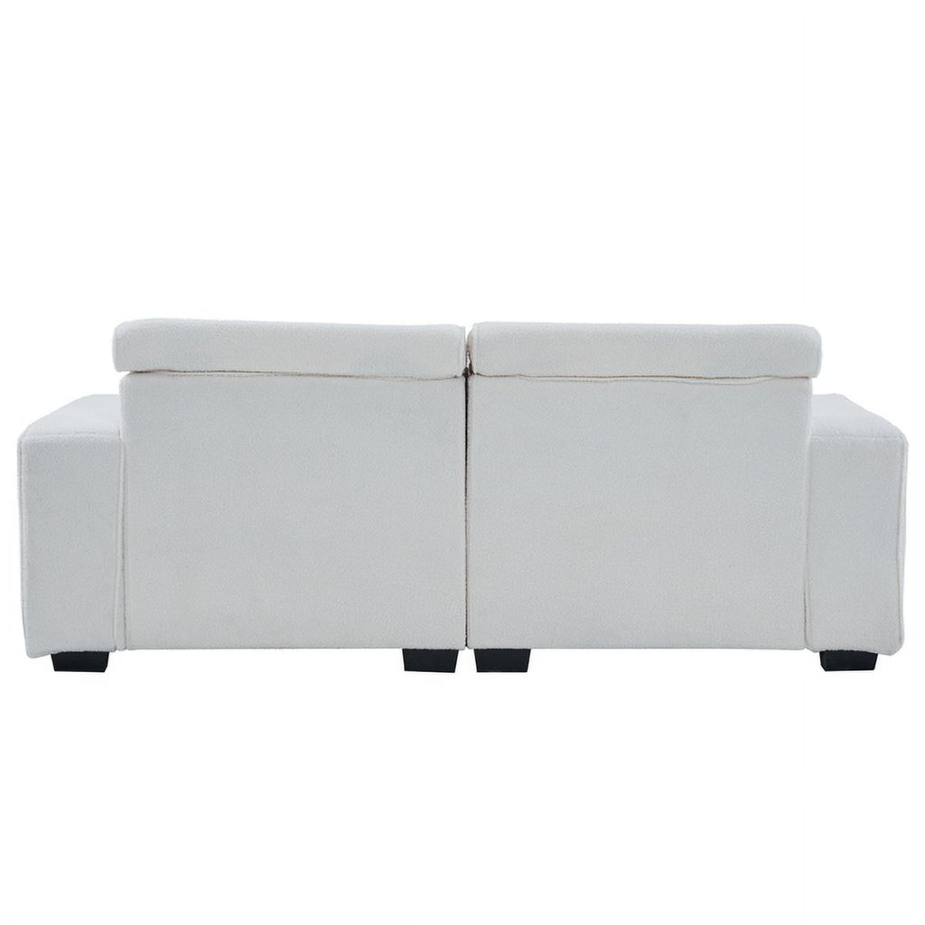 Off-White Teddy Velvet 2-Seat Sofa Bed with Detachable Armrests D263660