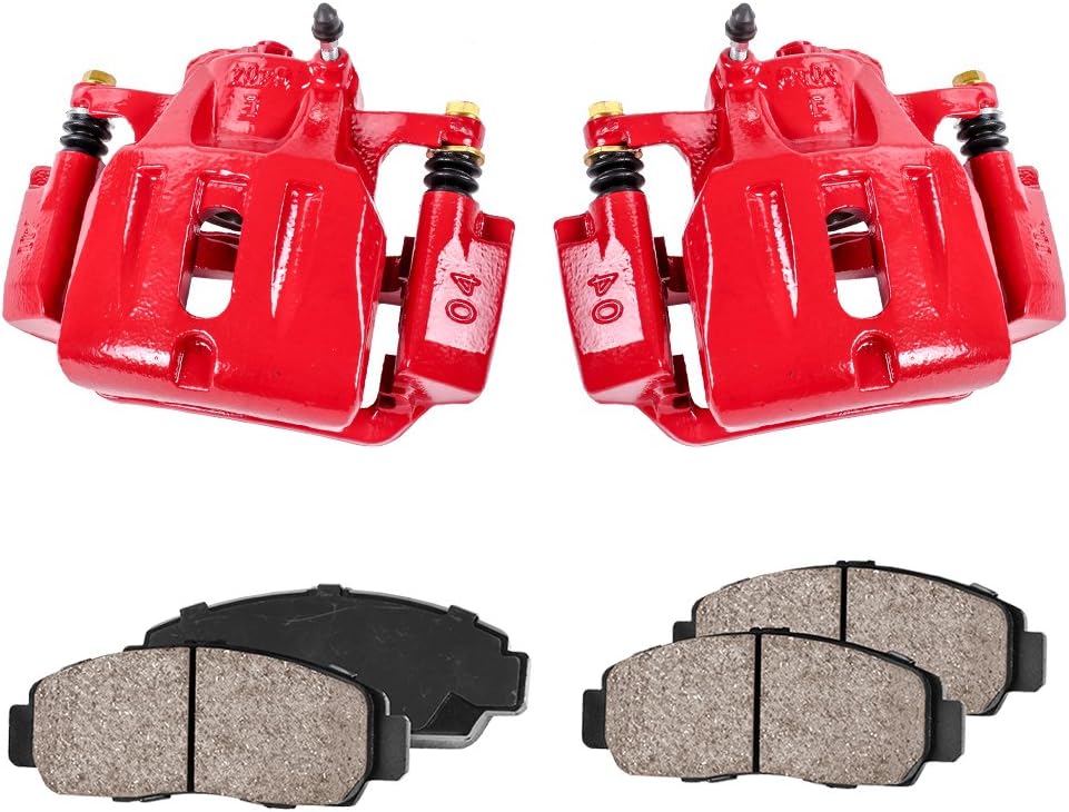 Red Coated Caliper Pair + Ceramic Brake Pads + Hardware Brake Kit D892