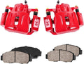 Red Coated Caliper Pair + Ceramic Brake Pads + Hardware Brake Kit D892