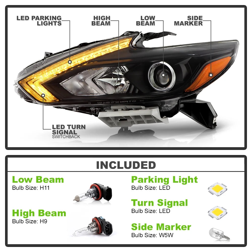 Black LED SwitchBack Tube Projector Headlights J842