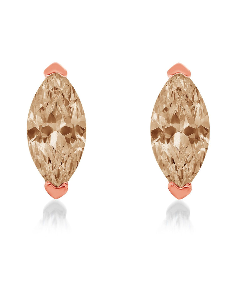 1.0 ct Marquise Cut Solitaire Studs VVS1 Brown Champagne Simulated Diamond Solid 18K Rose Gold Earrings I894505