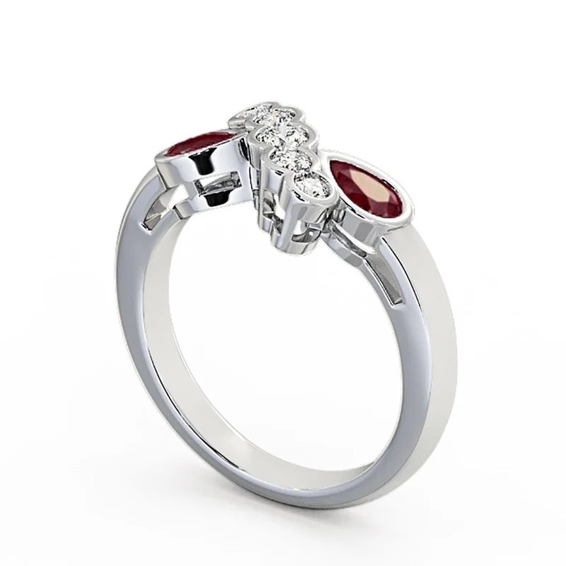 14K White Gold Eternity Band with Pear Cut Ruby and Diamond K28303