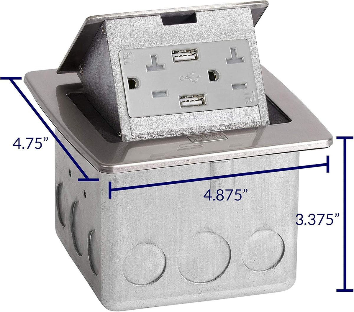 Pop Up Countertop Box with 15A Power and 2 USB Receptacle, Stainless Steel T72671