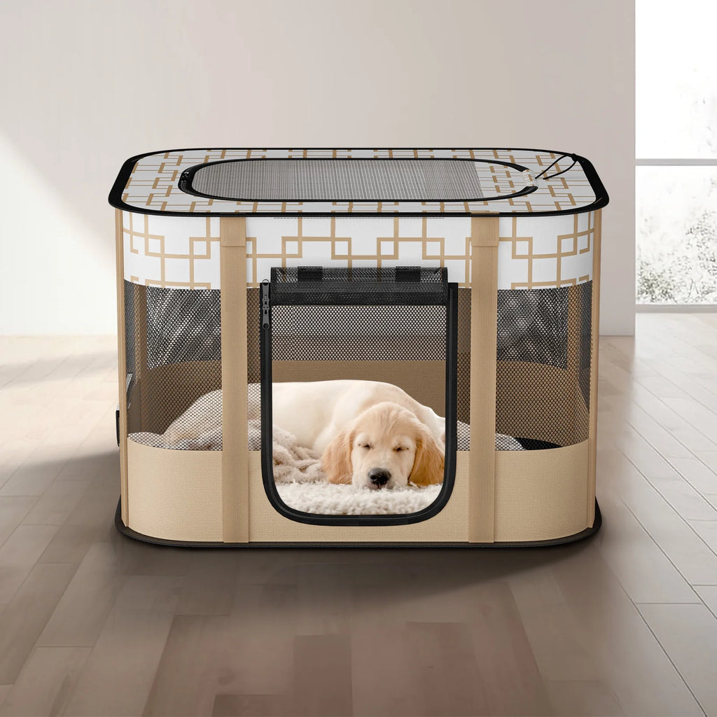 Foldable Pet Playpen with Removable Shade Cover Q2598