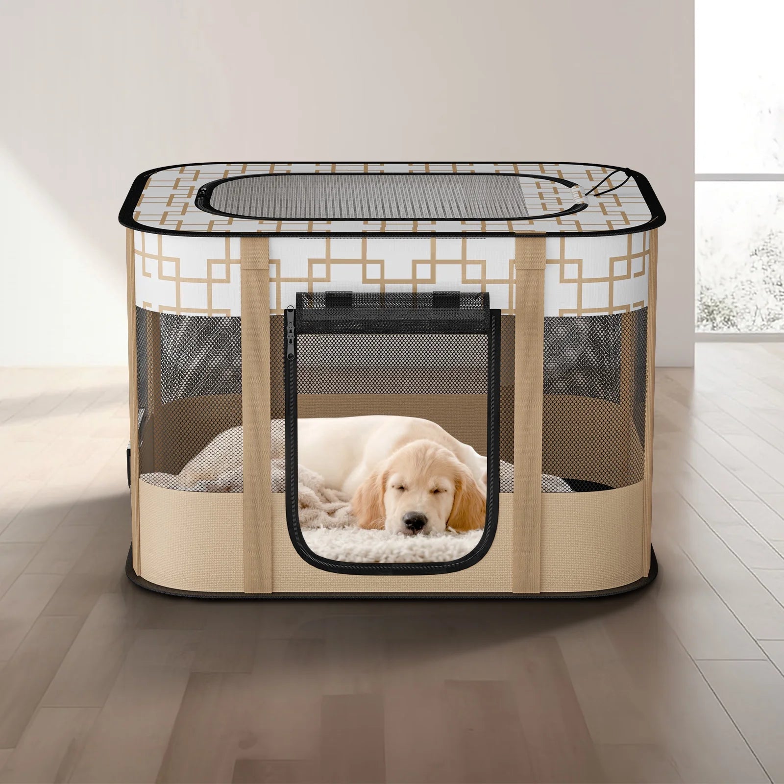Foldable Pet Playpen with Removable Shade Cover Q2598