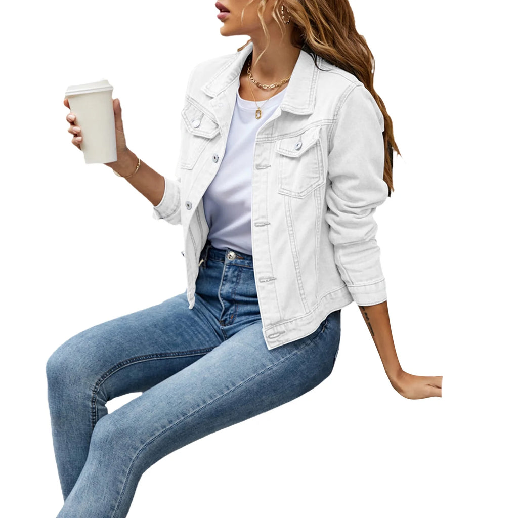 Women's Denim Jacket Long Sleeve Button Down Slim Fit Jean Cardigan J503