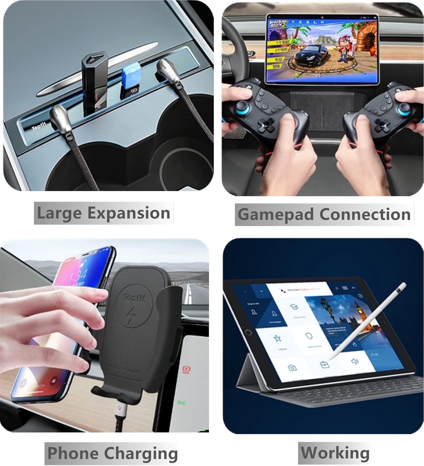4 in 1 USB Hub Center Console Adapter, Black Pack of 2 E555114