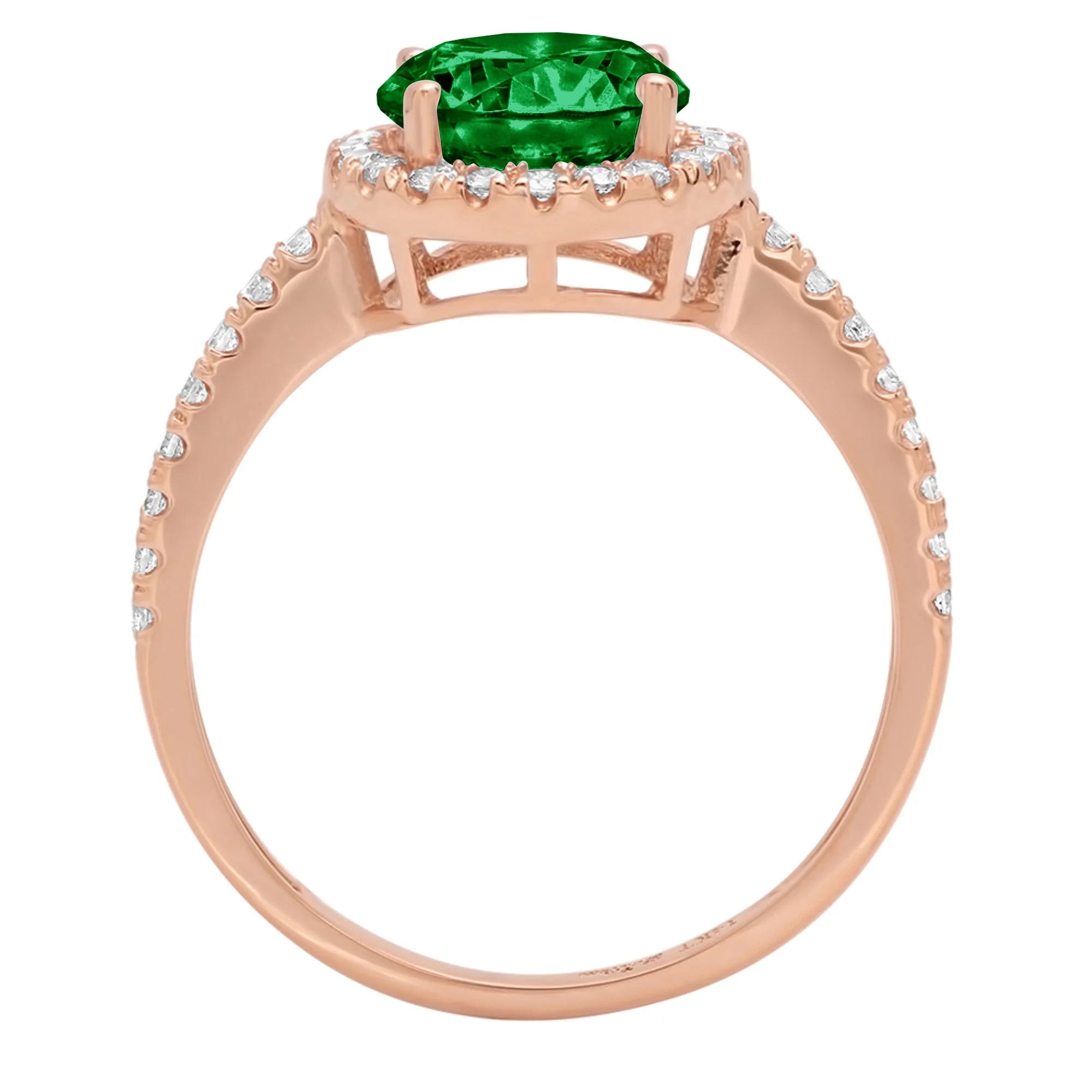 18k Rose Gold Halo Ring with Green Simulated Emerald R49080