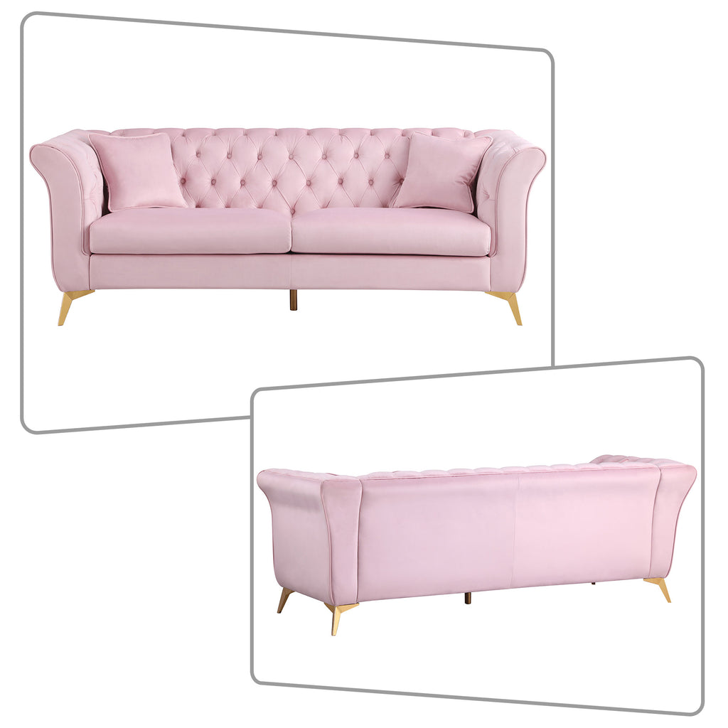 2-piece Velvet Upholstered Sofa with 4 Pillows and Metal Legs K772