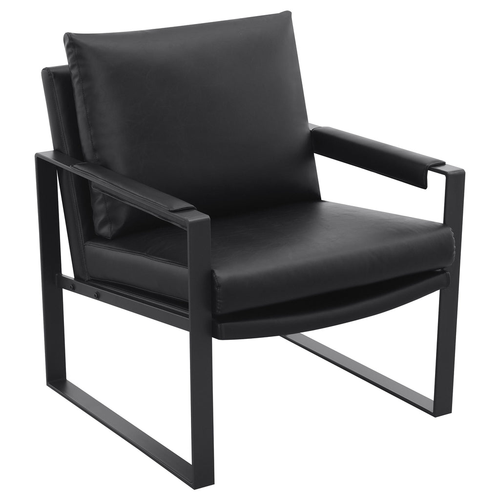 Black Faux Leather Accent Chair with Track Arms Q734800