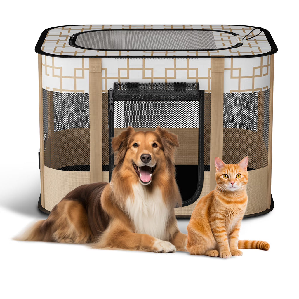 Foldable Pet Playpen with Removable Shade Cover Q2598