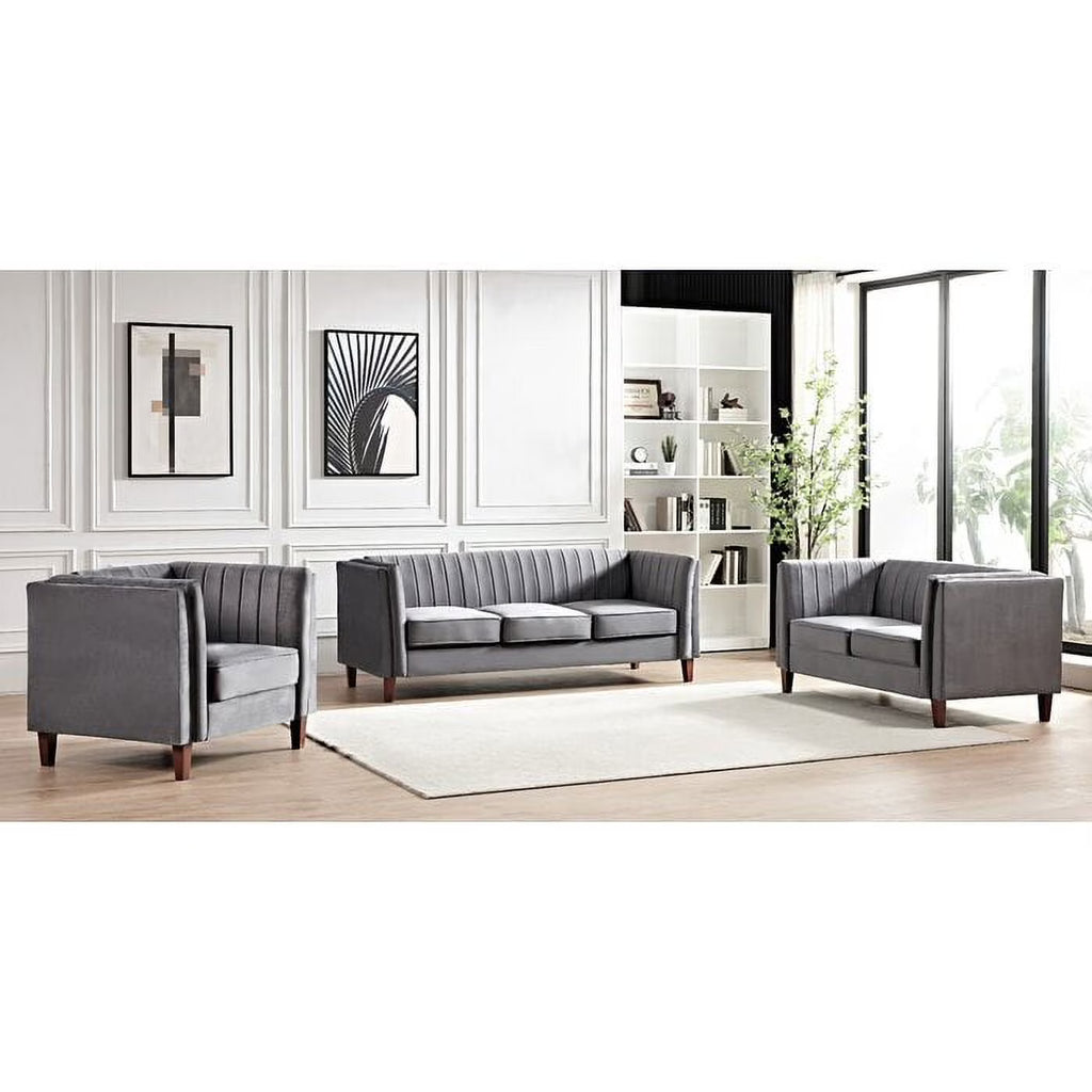Tufted Velvet 3PCS Chair Loveseat Sofa Set O2819