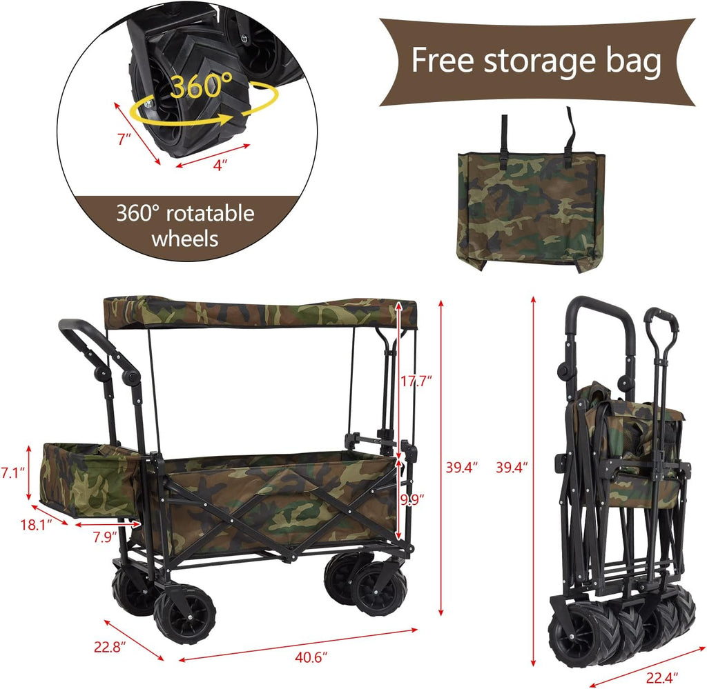 Camouflage Folding Utility Wagon Cart with Removable Canopy I920