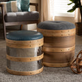 Grey Fabric and Blue Alligator Faux Leather 2-Piece Wood and Metal Storage Ottoman Set F589814