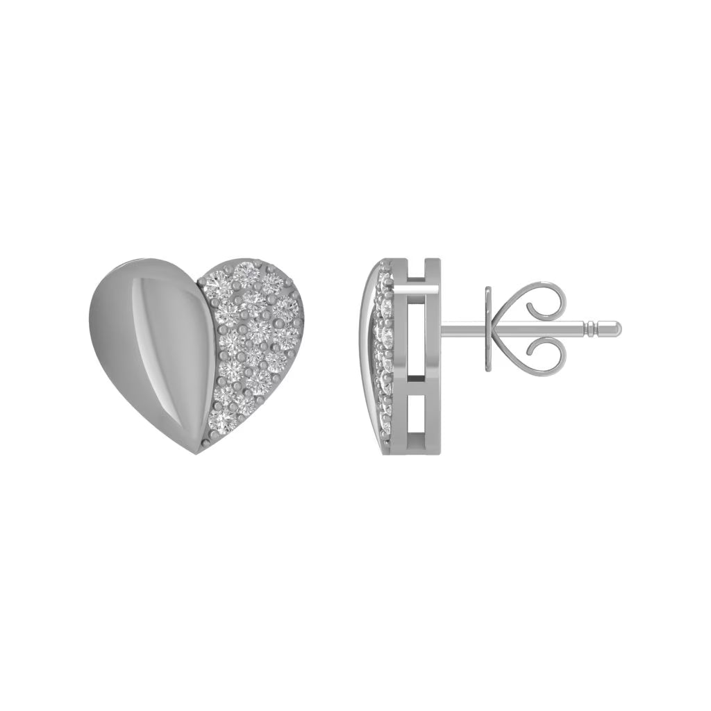 10K White Gold Diamond Heart Stud Earrings N231