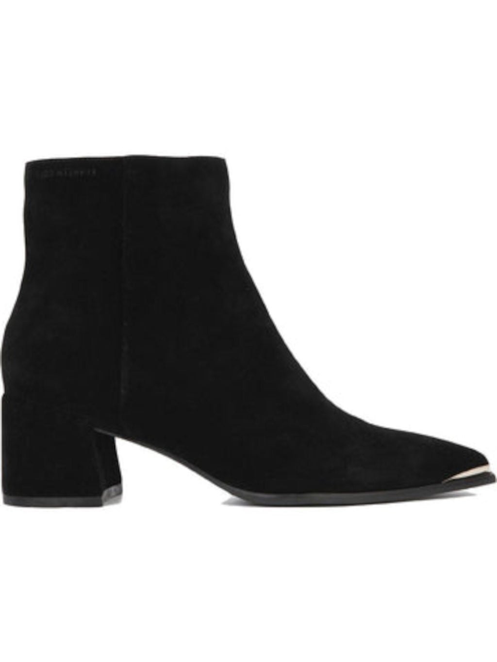 Black Toe Plate Water Repellant Padded Breathable Roanne Pointed Toe Block Heel Zip-Up Leather Booties V6803