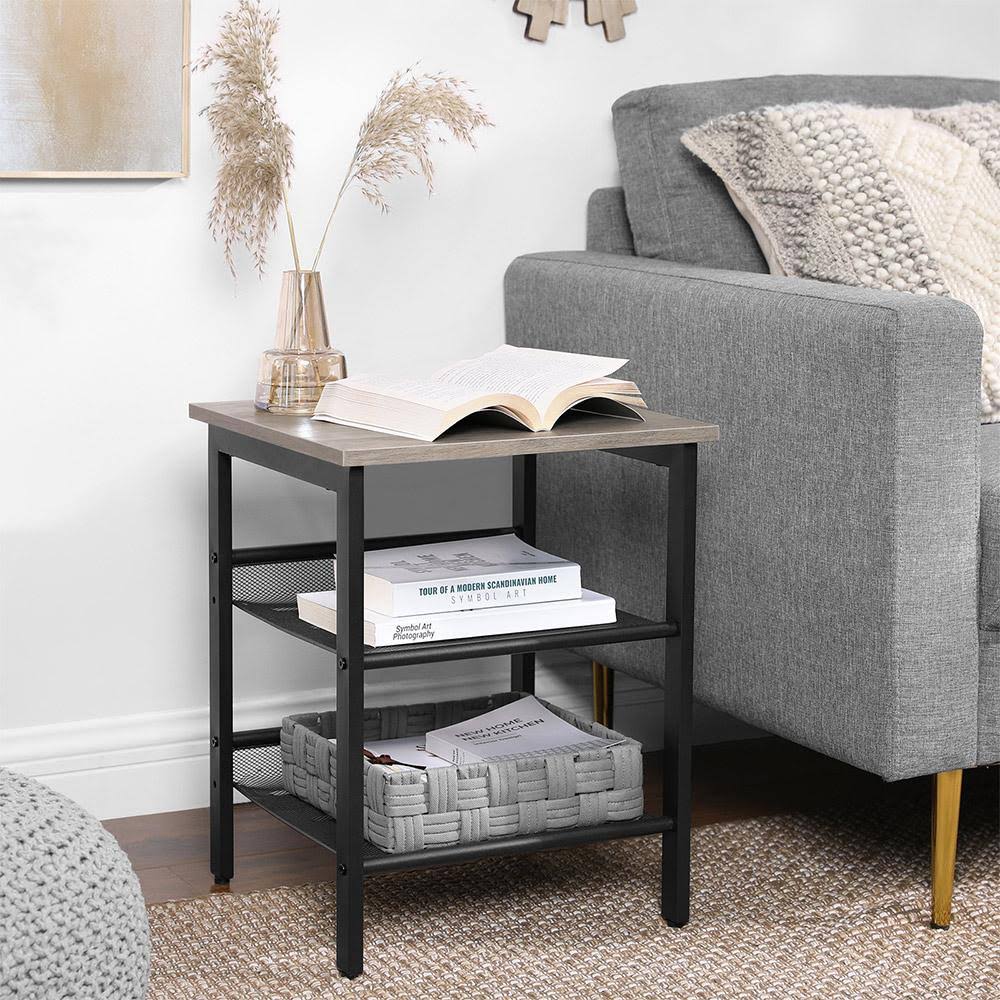 Set of 2 Greige Side Tables with Adjustable Shelves E718005