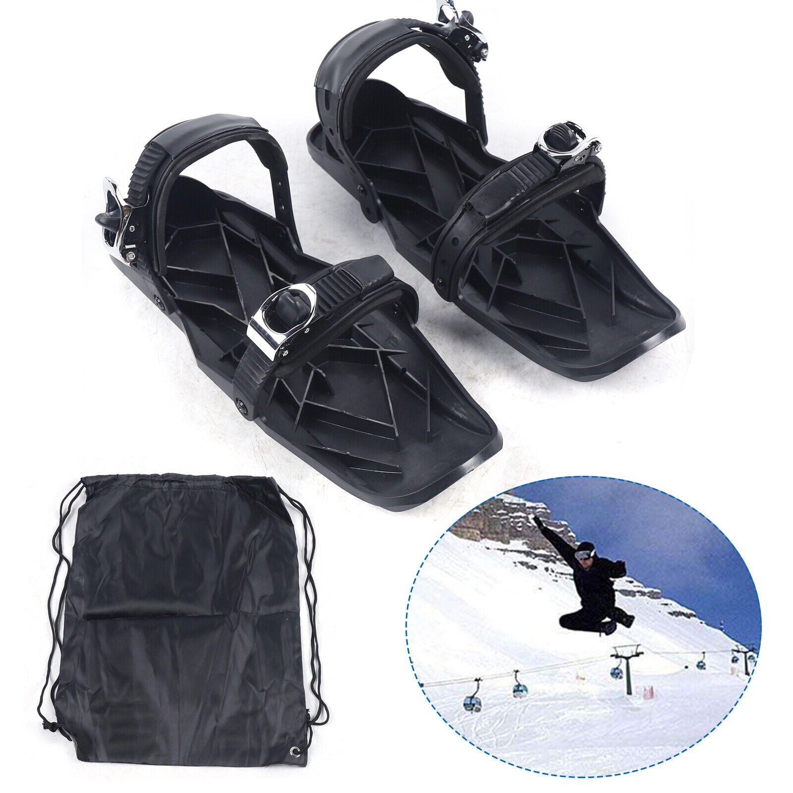 Mini Ski Skates Snow Short Skiboard Snowblades Adjustable Bindings Skiing Shoes N95851